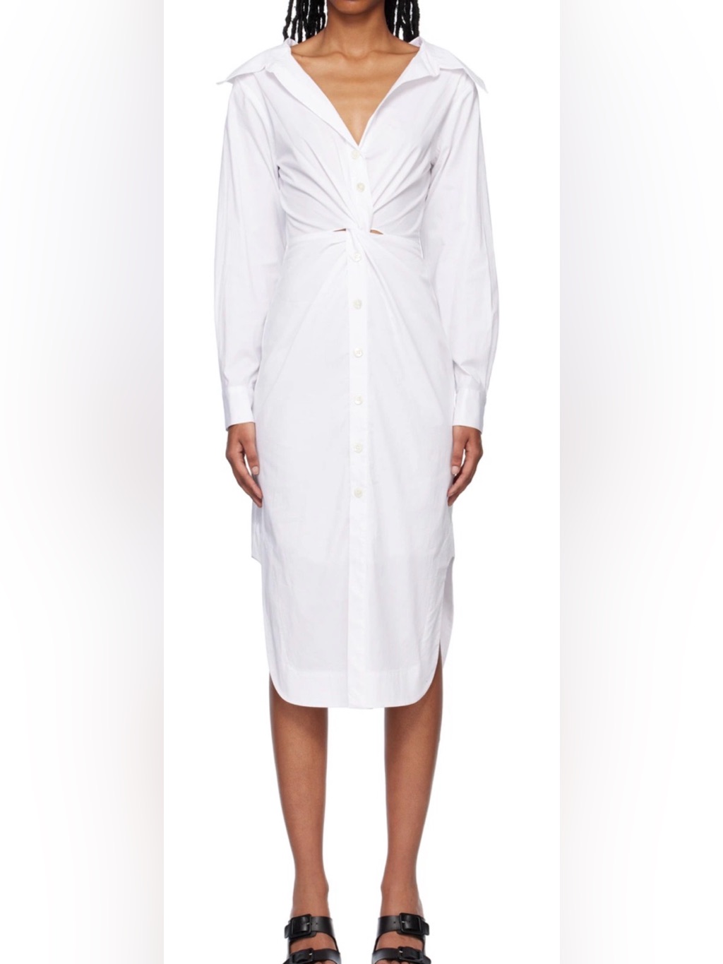 Staud White Twist-Front Button-Down Shirt Dress